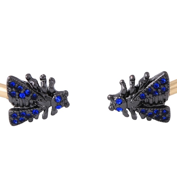 Goldtone Blue Bug Bangle Bracelet - Picture 2 of 2